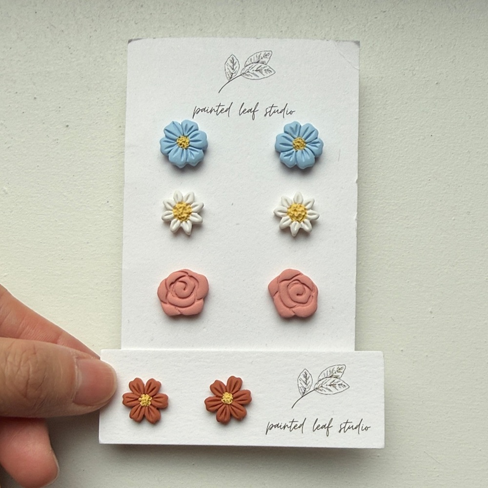 Polymer Clay Stud Earrings - Spring Flowers